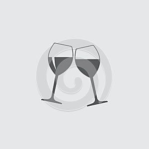 Two glasses of wine or champagne. Cheers icon. Vector illustration